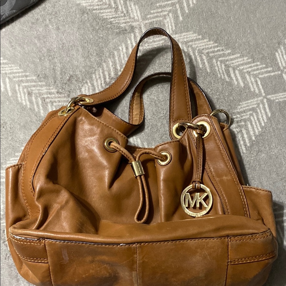 Michael Kors Brown Leather Drawstring Shoulder Bag